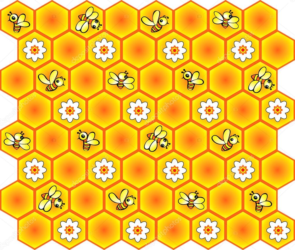 Background with bees and honeycomb
