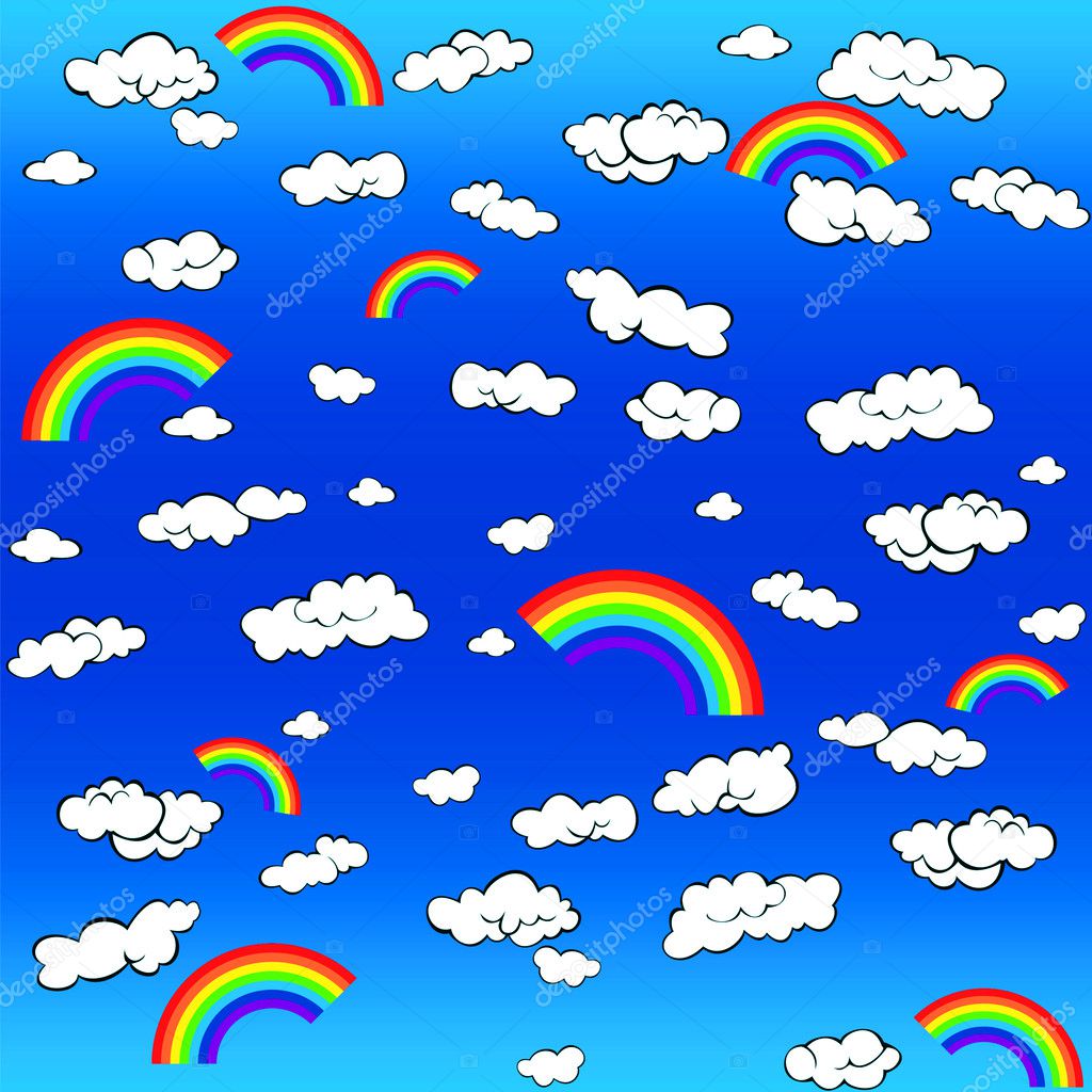 Background with clouds and a rainbow