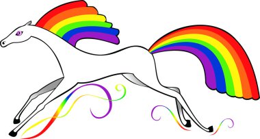 Bir gökkuşağı yele ve kuyruk ile bir at