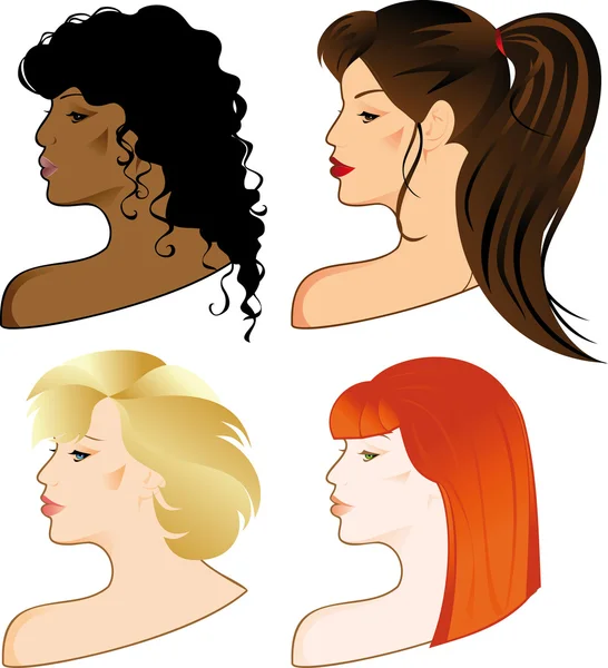 Conjunto de caras de chicas — Vector de stock