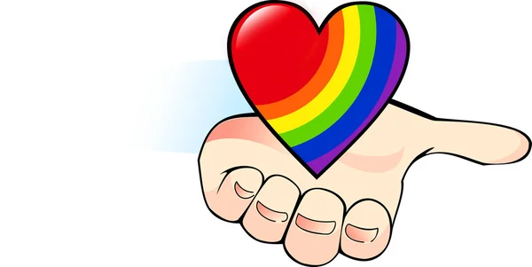 Rainbow hjärtat i handflatan — Stock vektor