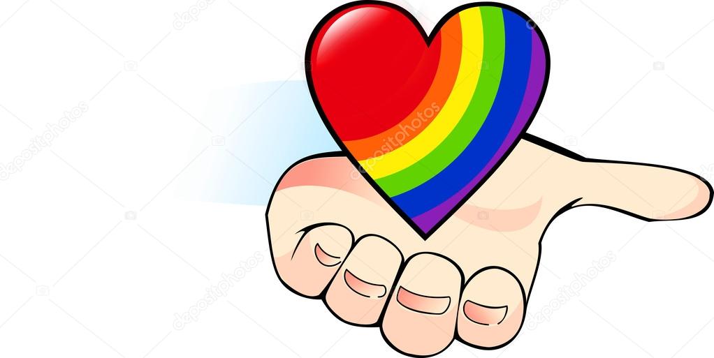 Rainbow heart in the palm
