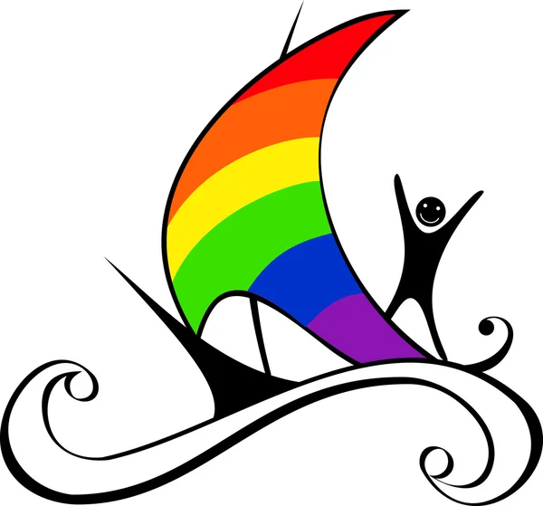 Boot mit Regenbogensegel — Stockvektor