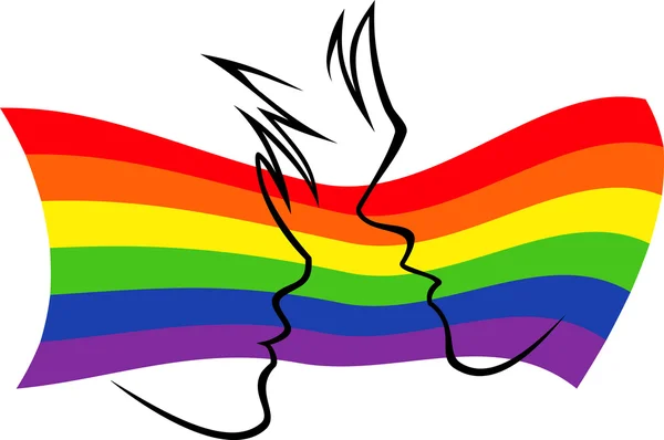 Gay vlag met silhouet paar — Stockvector