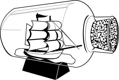Ship boat in a bottle silhouette clipart