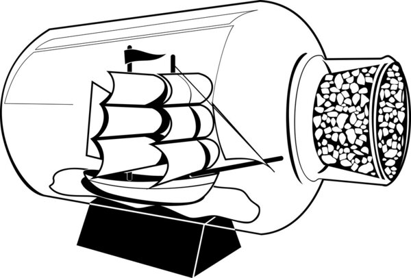 Судно в силуэте бутылки
