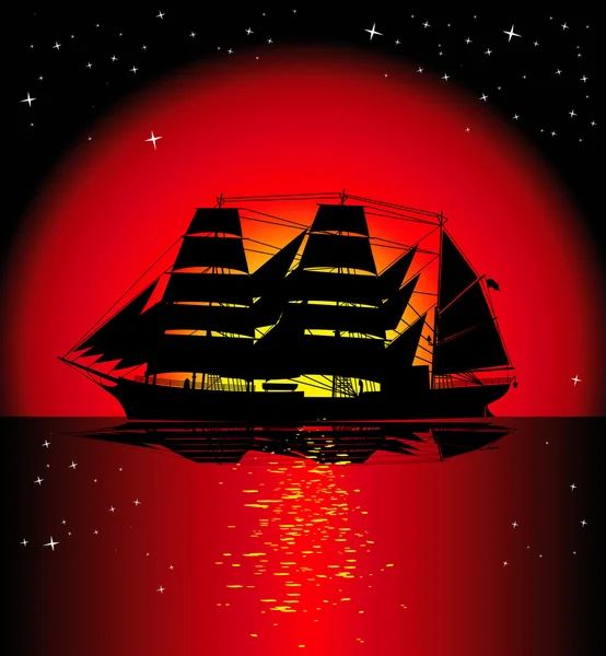 Sailboat at sunset — Stock Vector