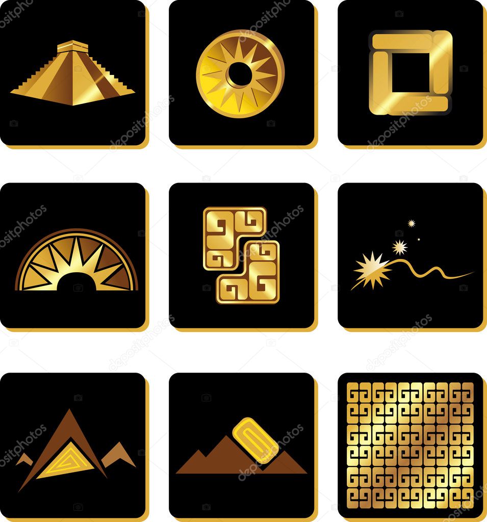 Set of elements in the style of gold of the Incas
