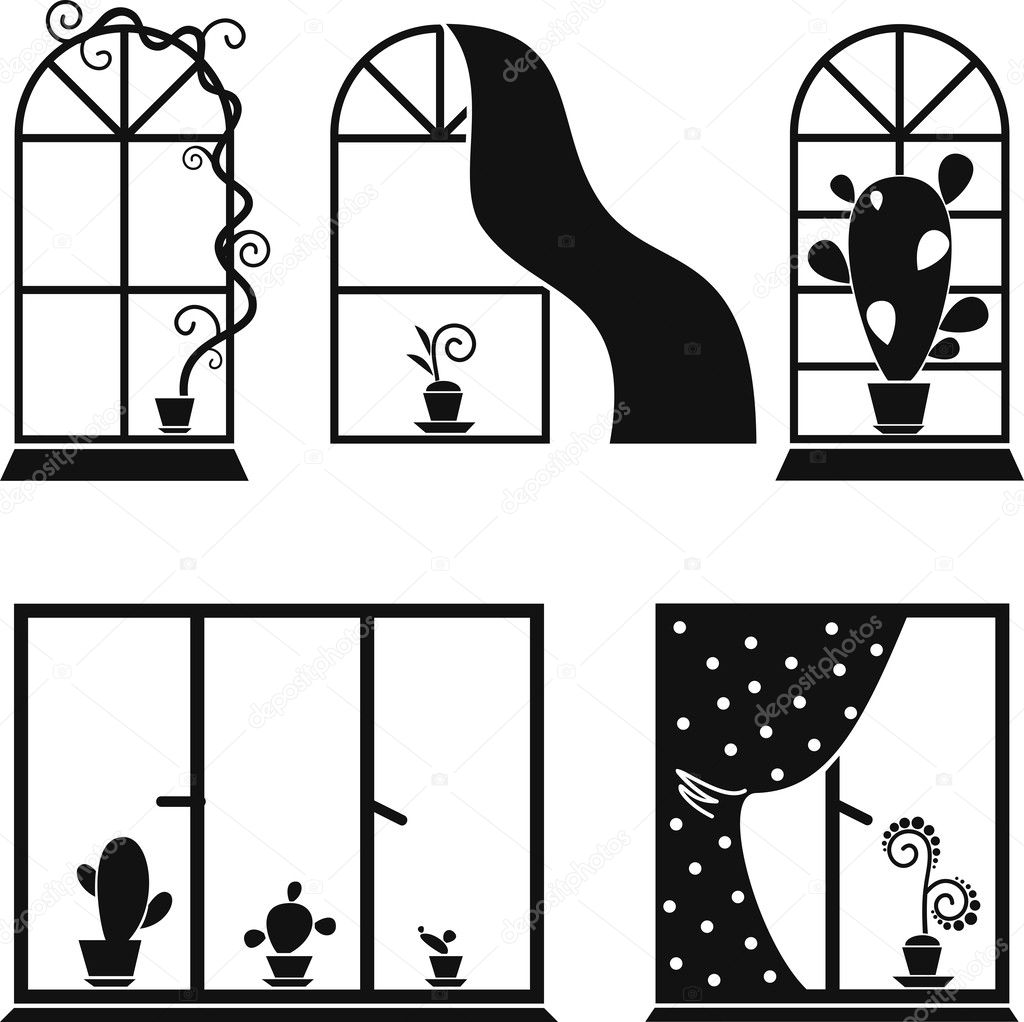 Set of images of windows with flowers
