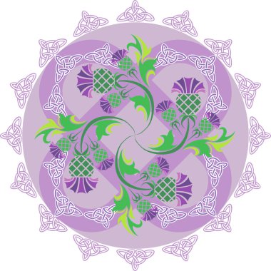 Kelt sembolleri süs çiçek thistle ve Celtic Knot ile
