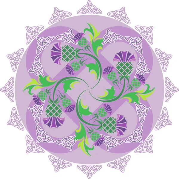 Keltische symbolen ornament met bloemen distel en Keltische knopen — Stockvector