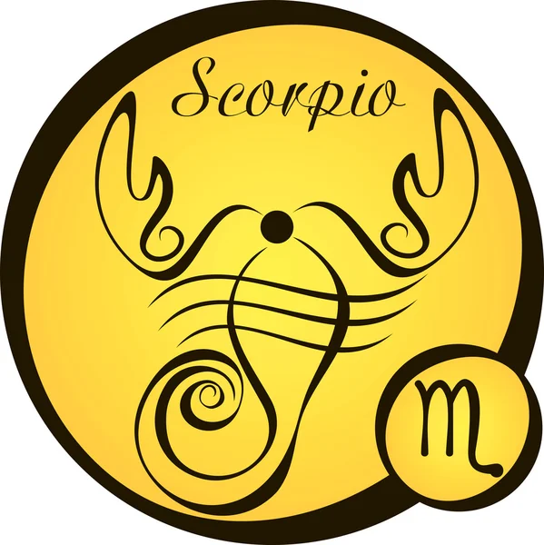 Los signos estilizados del zodiaco en el círculo amarillo - el escorpio — Archivo Imágenes Vectoriales