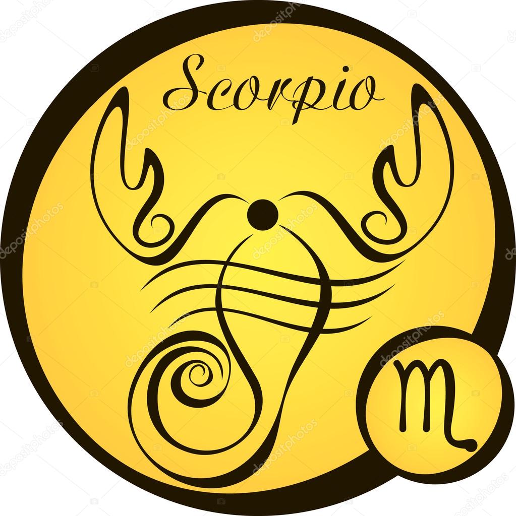 Stylized zodiac signs in a yellow circle - scorpio