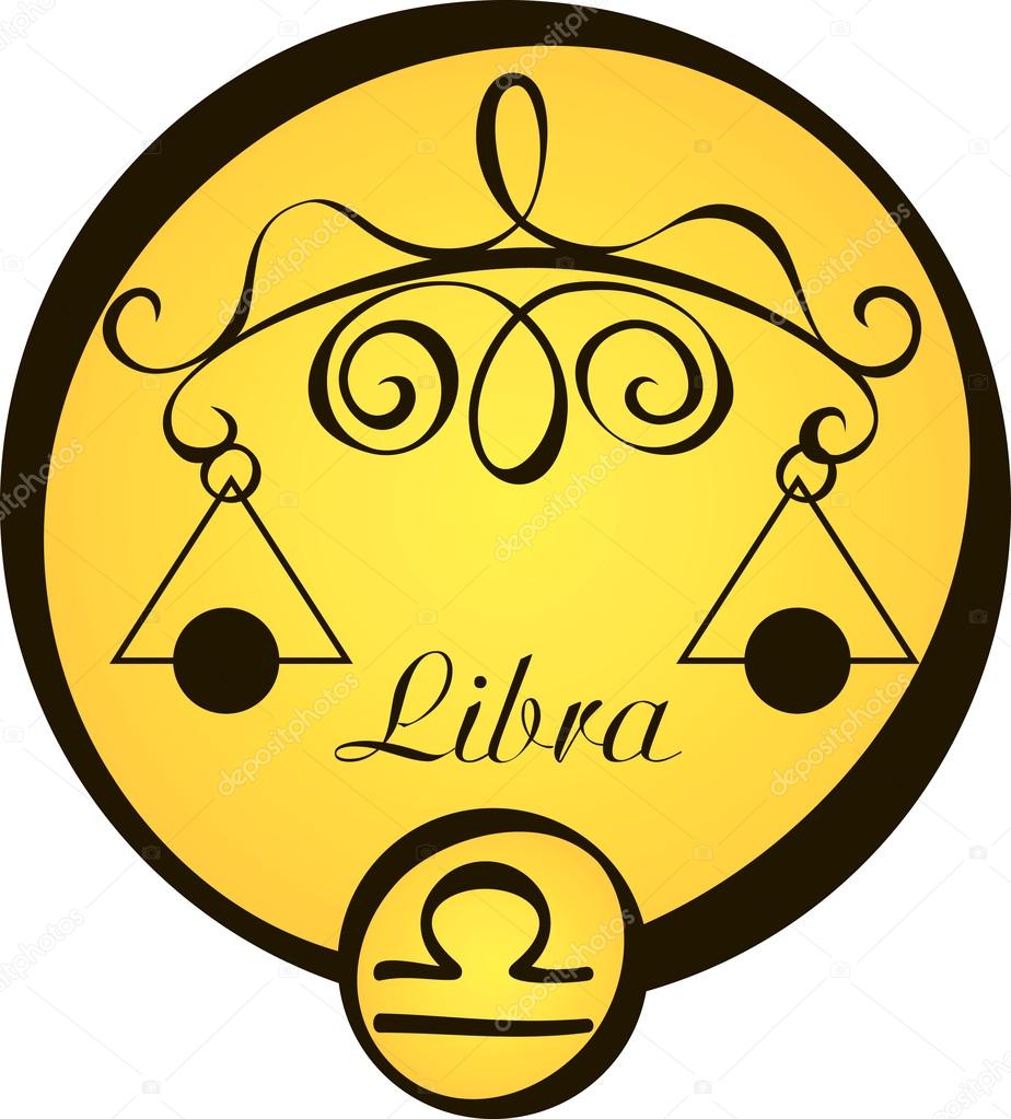 Stylized zodiac signs in a yellow circle - libra