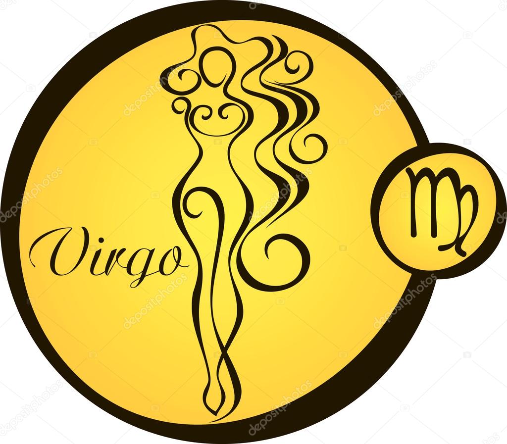 Stylized zodiac signs in a yellow circle - virgo