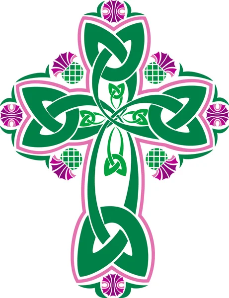 Vector image Celtic cross with flowers thistle — Stock Vector