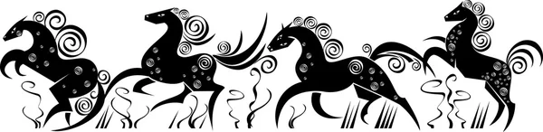 Gestileerde silhouetten van het runnen van paarden — Stockvector