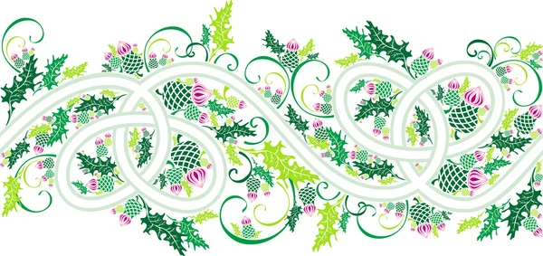 Border with celtic ornament and flowers thistle — Stock Vector