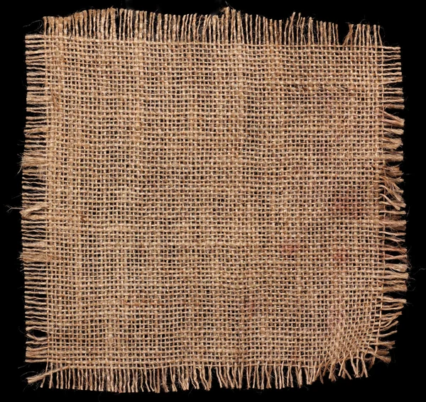 Burlap hessian square на чорному тлі — стокове фото