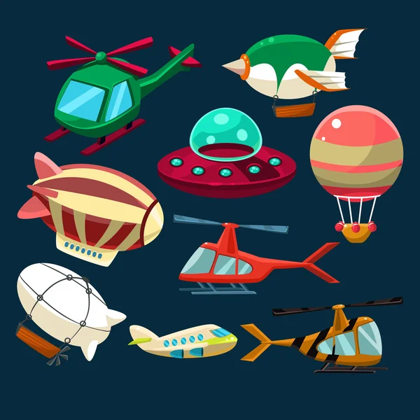 Aviation, Airplanes, Space Shuttles, Hot Air Balloons Set — Stock Vector