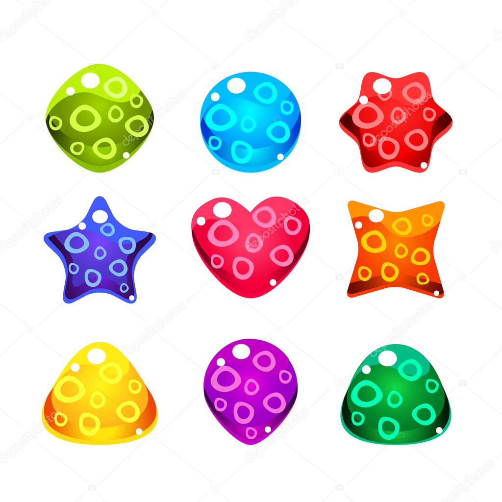 Shiny Glossy Colorful Shapes, Vector Set