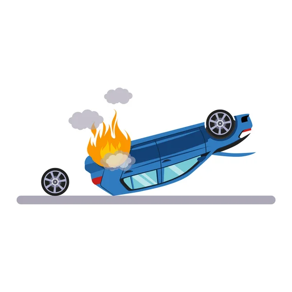 Car and Transportation Issue with Burning Car. Vector Illustration — Stock Vector