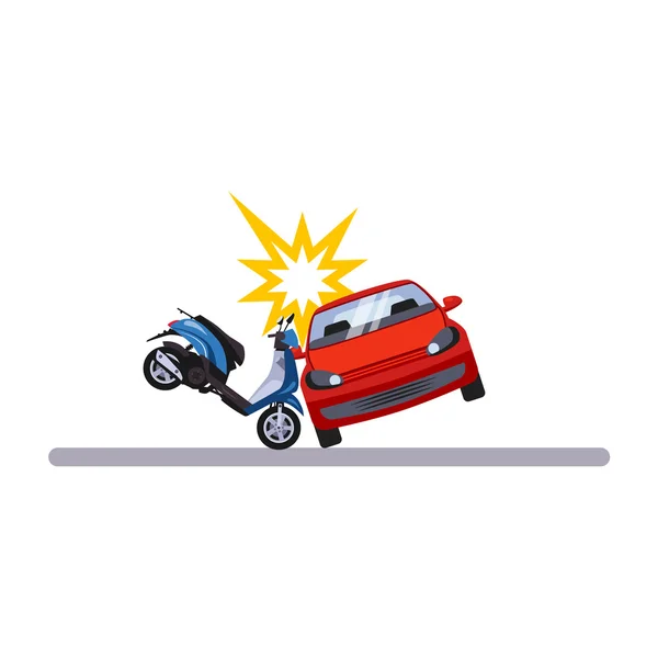Problema de coche y transporte con un ciclomotor. Ilustración vectorial — Archivo Imágenes Vectoriales