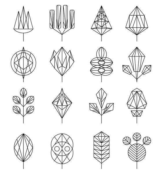 Iconos abstractos de flores y árboles — Vector de stock