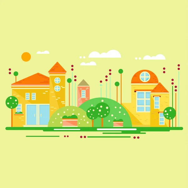 Paisaje con lindas casitas . — Vector de stock