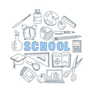 Okul el çekilmiş Set.