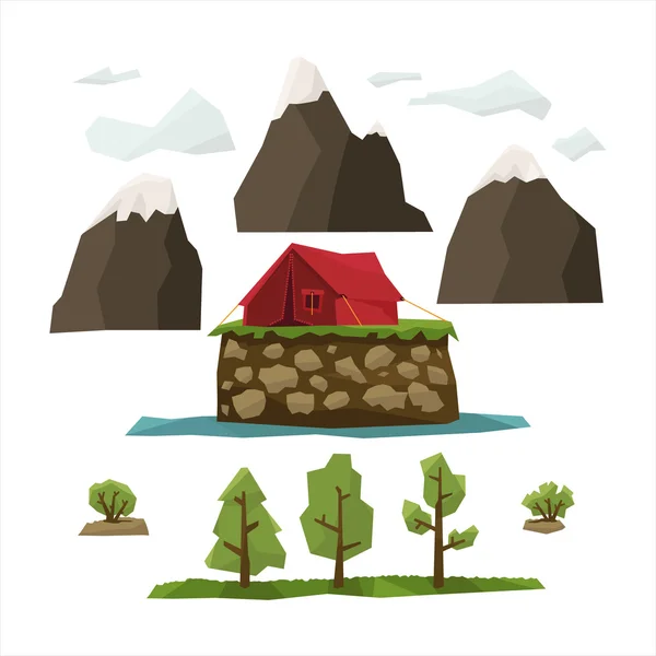 Elementos de paisaje de senderismo — Vector de stock