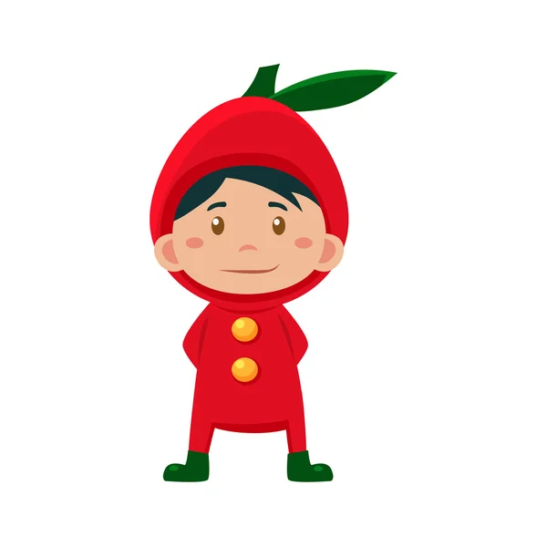 Niño disfrazado de manzana roja . — Vector de stock