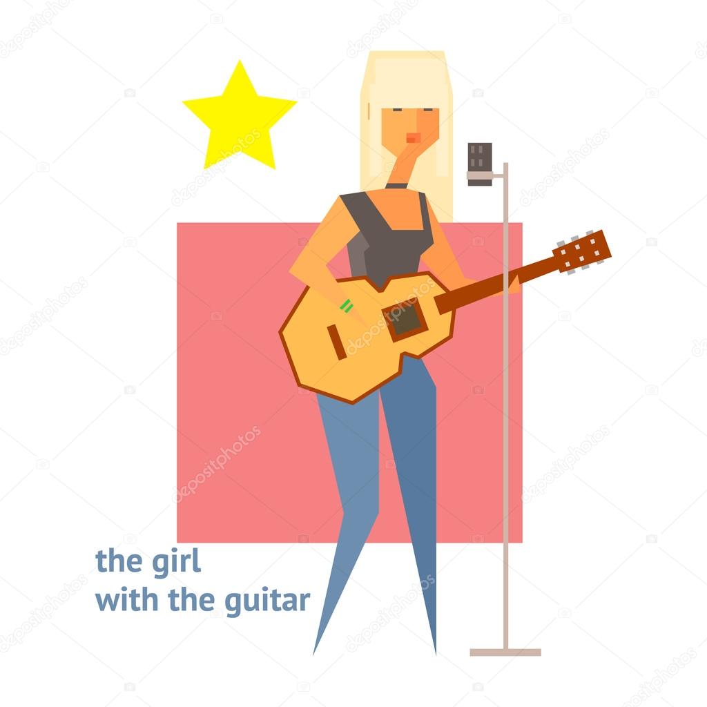 Dziewczyna Z Gitara Rysunek Streszczenie Grafika Wektorowa