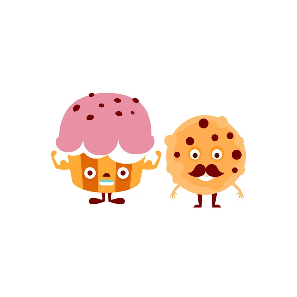 Εξανθρωπισμένες Cupcake και Cookie εικονογράφηση — Διανυσματικό Αρχείο