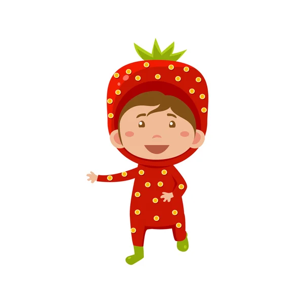 Niño usando traje de fresa. Ilustración vectorial — Vector de stock