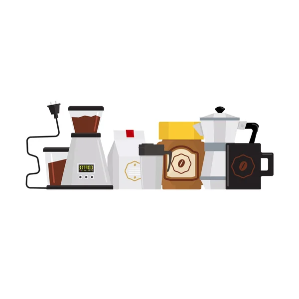 Kávé tartozékok beállítása a vízforraló — Stock Vector