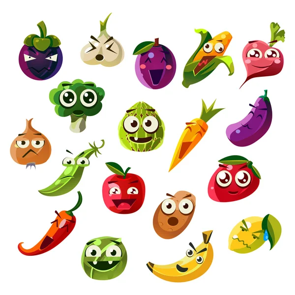 Fruit Ands Vegetable Emoji Set — Stock Vector