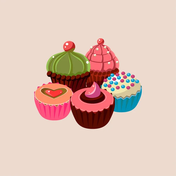 Conjunto de cinco cupcakes — Archivo Imágenes Vectoriales