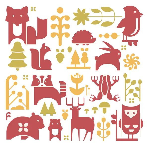 Set di piante e animali della foresta — Vettoriale Stock