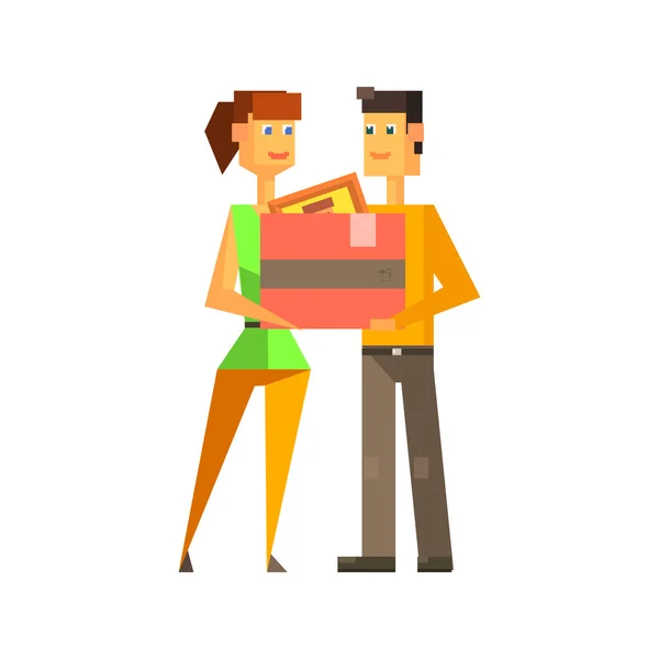 Couple Holding The Box Together — Stock Vector