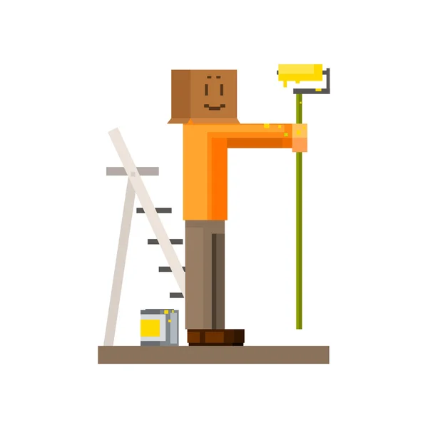 Man Painting The Wall With Box On his Head — Stock Vector