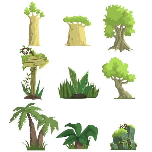 Elementos del paisaje de los bosques tropicales — Vector de stock