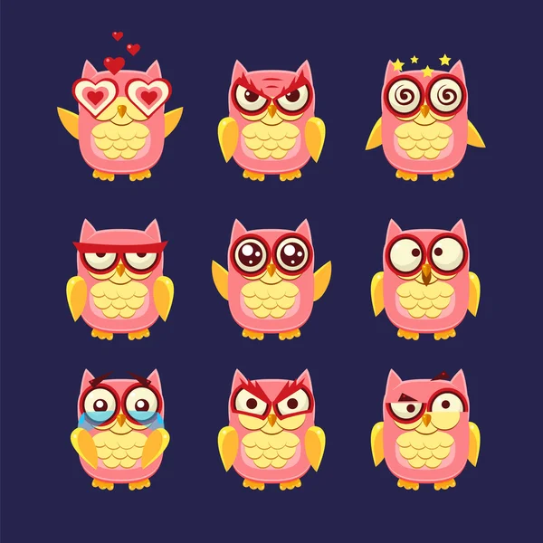 Ροζ κουκουβάγια Emoji συλλογή — Διανυσματικό Αρχείο