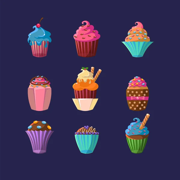 Conjunto de Cupcakes coloridos — Vetor de Stock