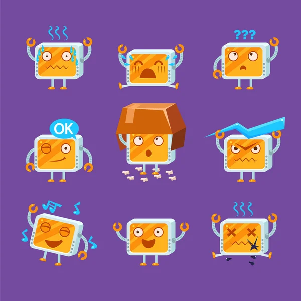 Lilla Robot Emoji Set — Stock vektor