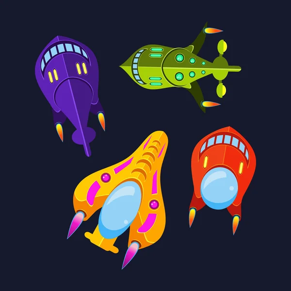 Vier farbenfrohe Raumschiffe — Stockvektor