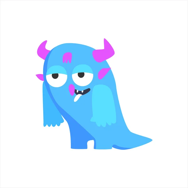 Blauwe kinderachtig Monster met hoorns — Stockvector