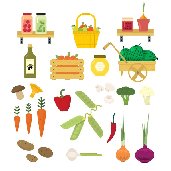 Set de iconos de alimentos ecológicos — Vector de stock