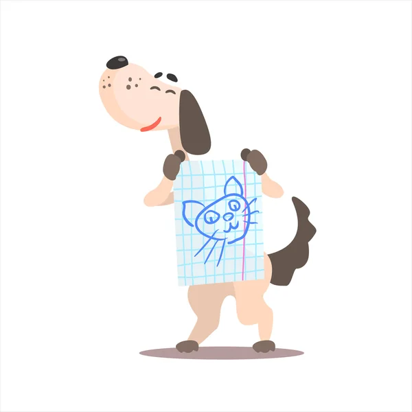 Dog Holding Desenho de gato — Vetor de Stock