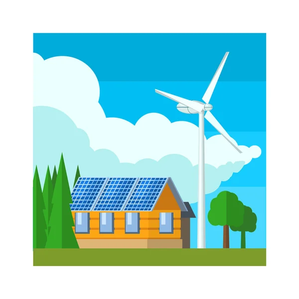 House With Wind Turbine — Stock Vector